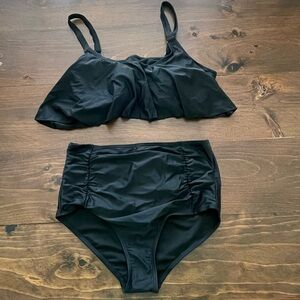 Women’s Meet Curve Black Scoop Neck High Waist Bikini Set